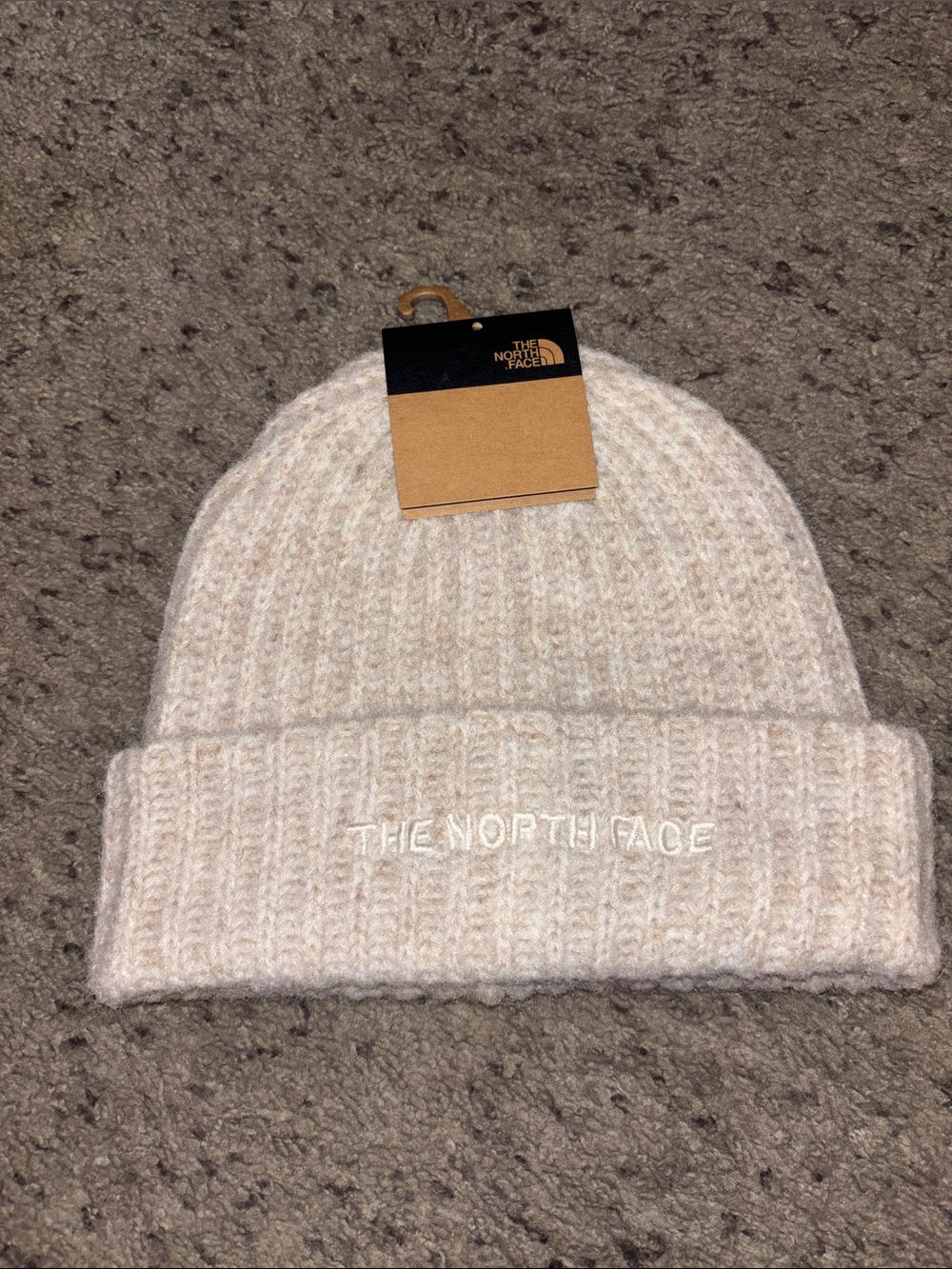 The North Face Off-White Ribbed Cuffed Beanie